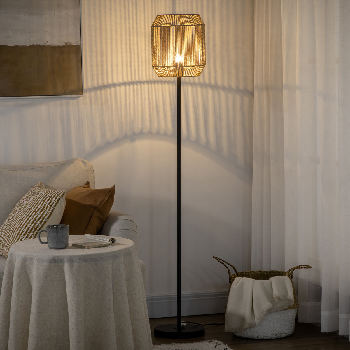 Lampadaire Abat-Jour Corde de Papier — Naturel