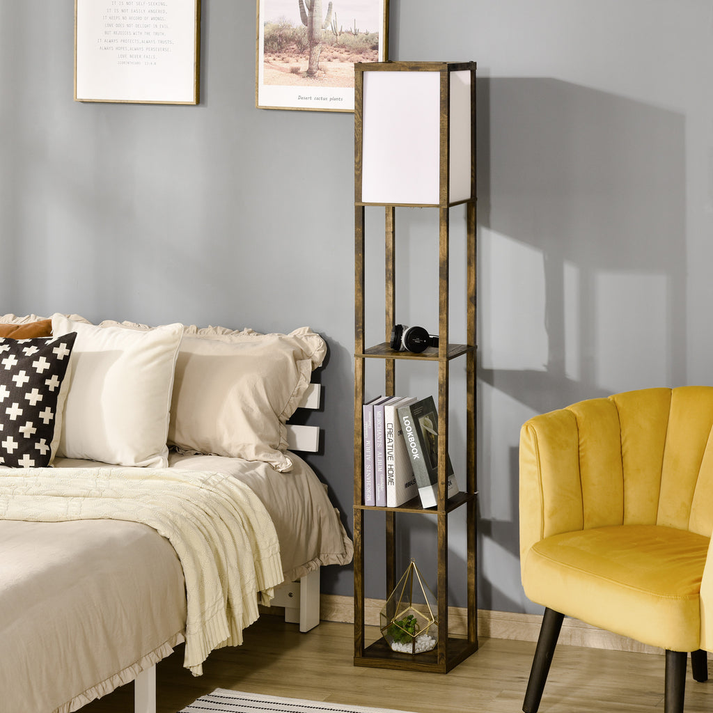 Lampadaire à Étagères — Blanc & Marron