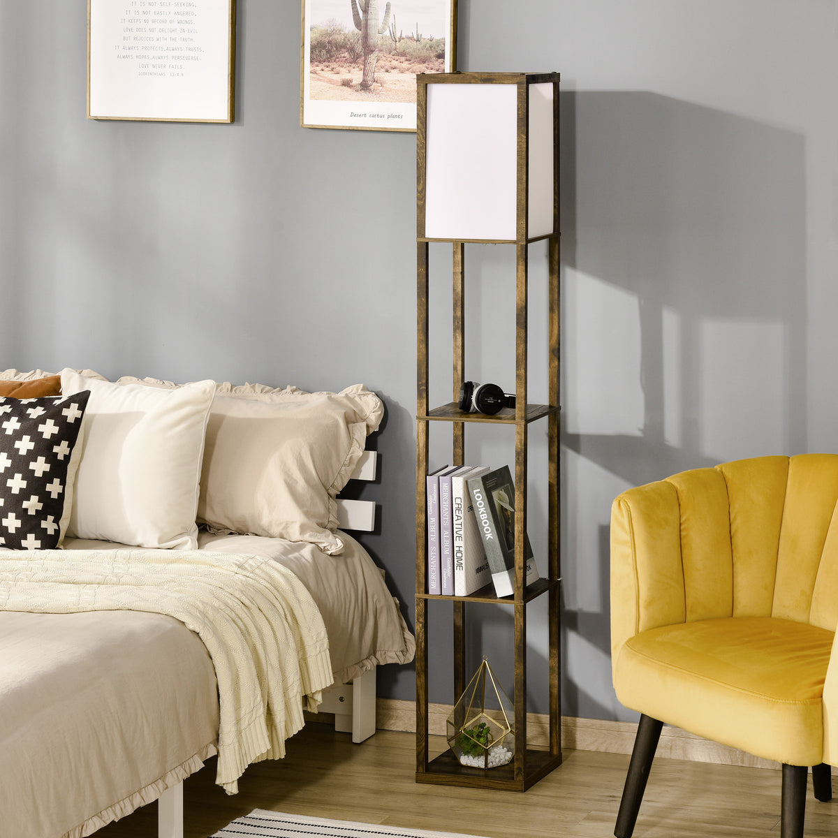 Lampadaire à Étagères — Blanc & Marron