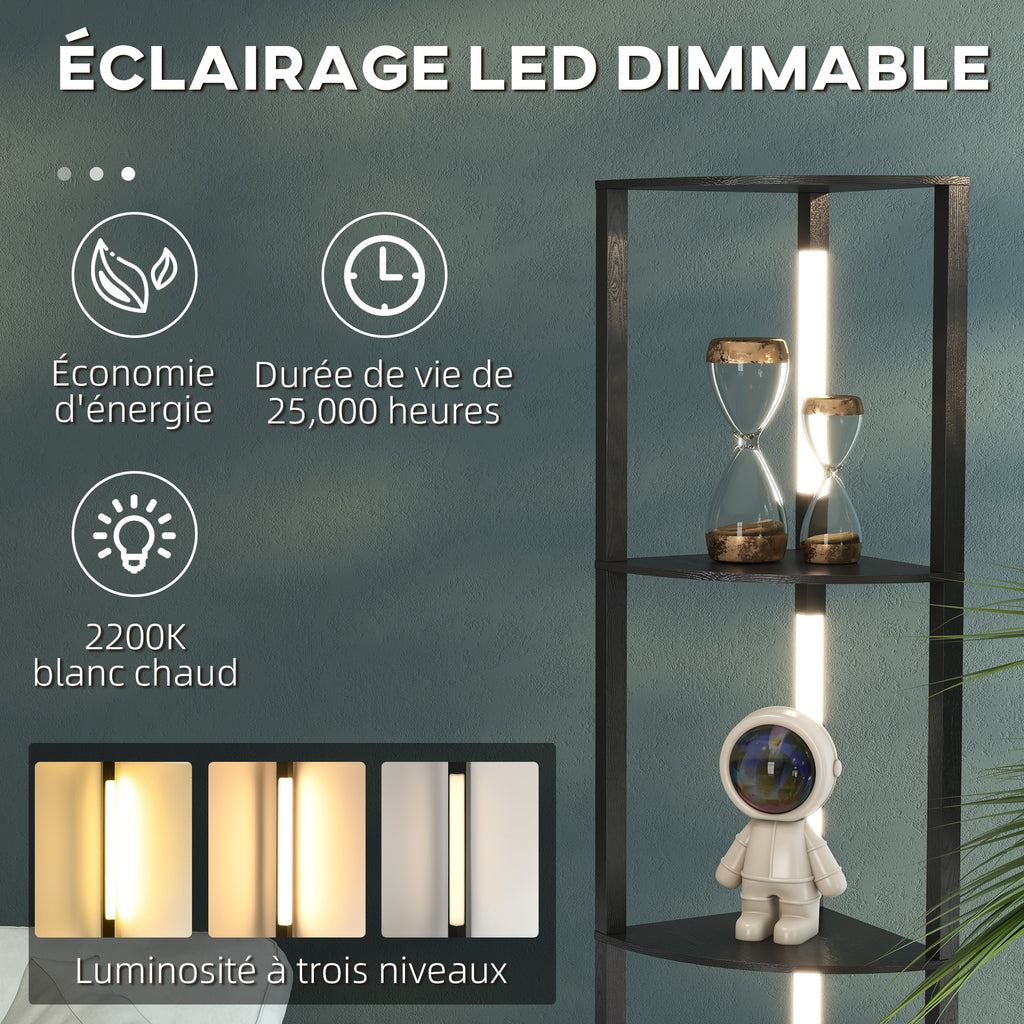 Lampadaire d'Angle à Étagères LED — Noir