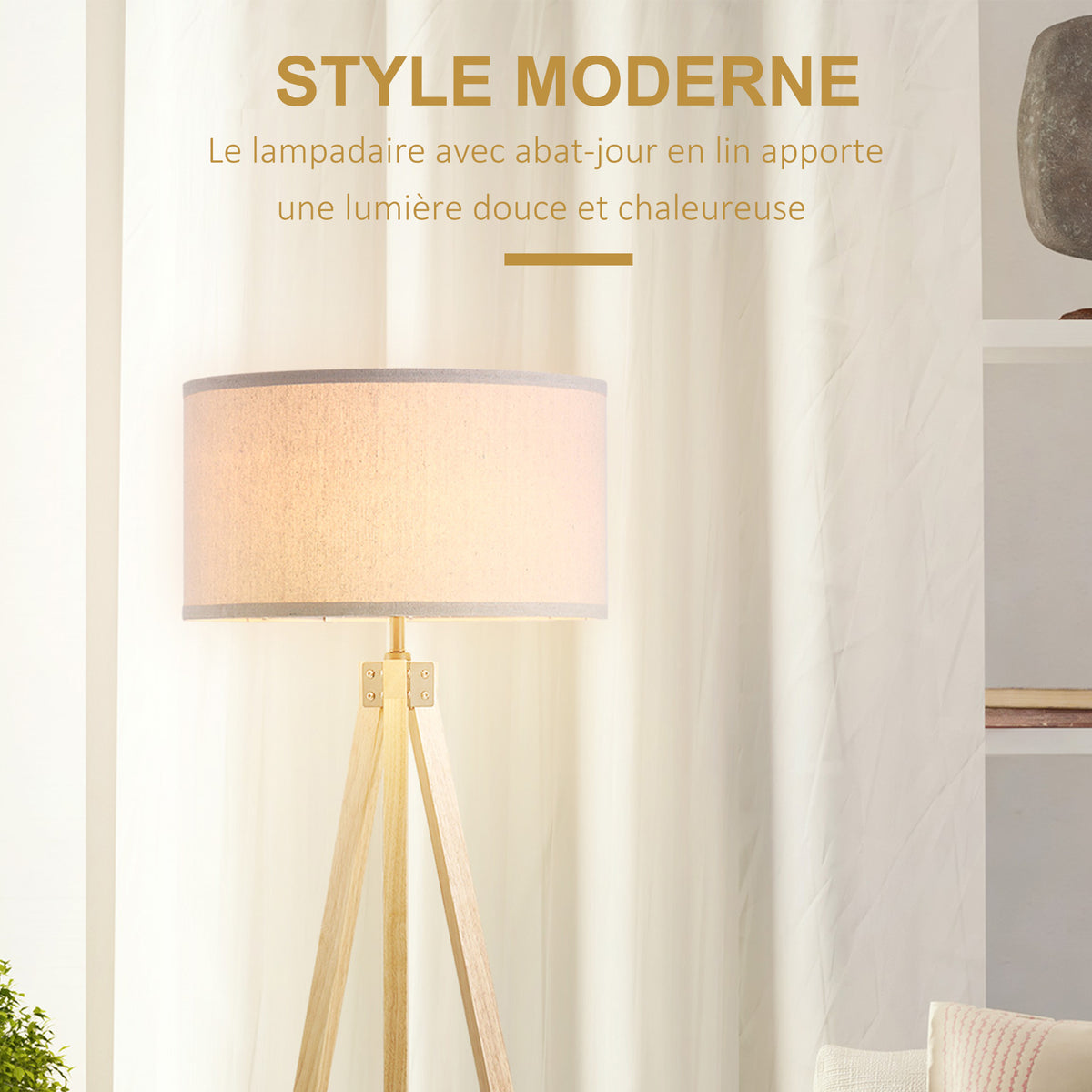 Lampadaire Trépied Scandinave — Bois & Lin