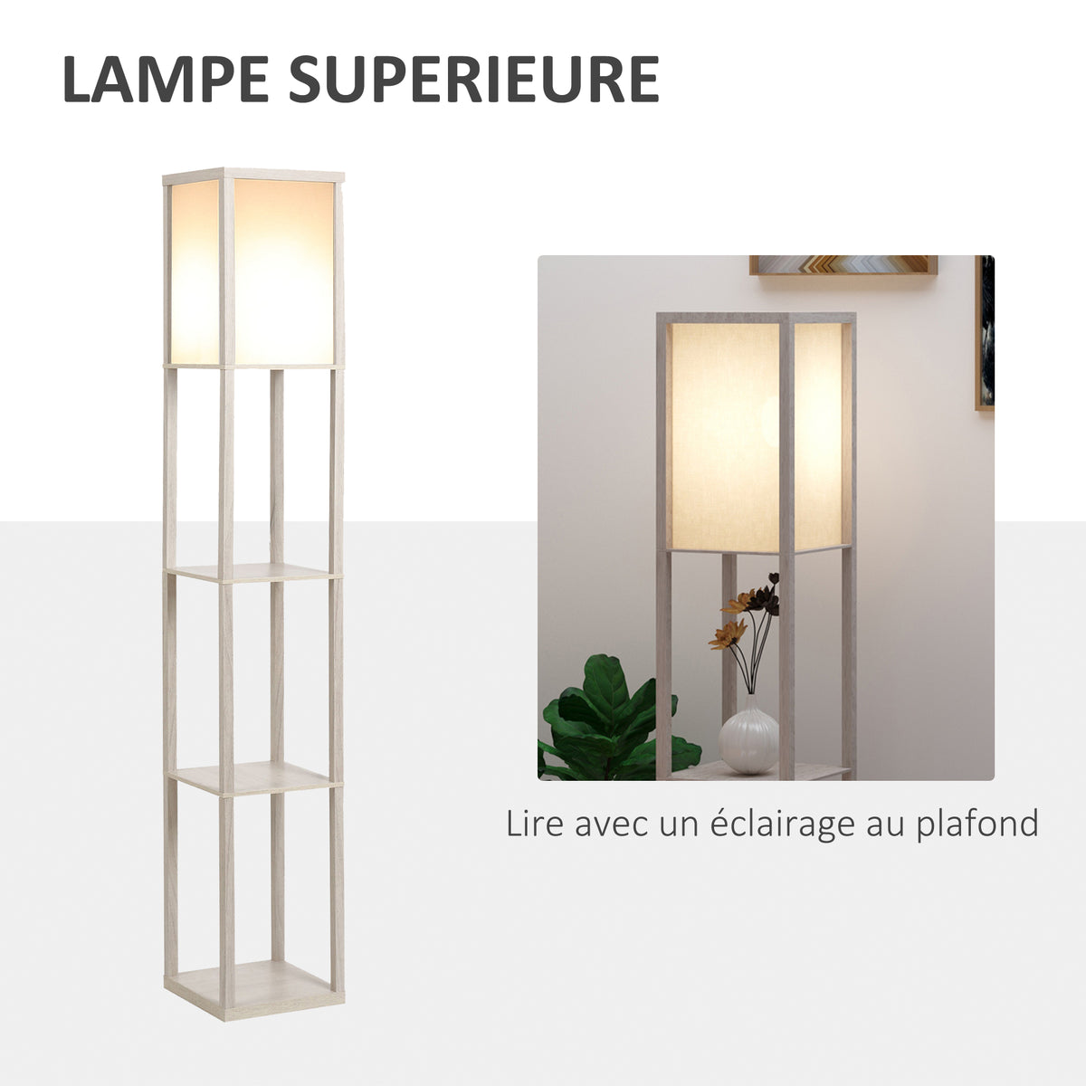 Lampadaire à Étagères 4 Niveaux — Chêne