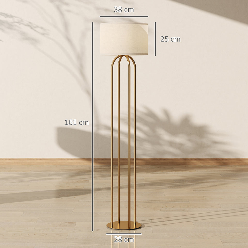 Lampadaire Abat-Jour Lin — Doré & Beige