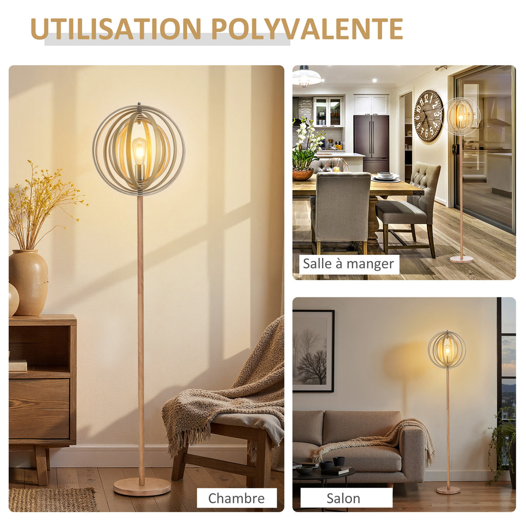 Lampadaire Circulaire — Bois Naturel Clair