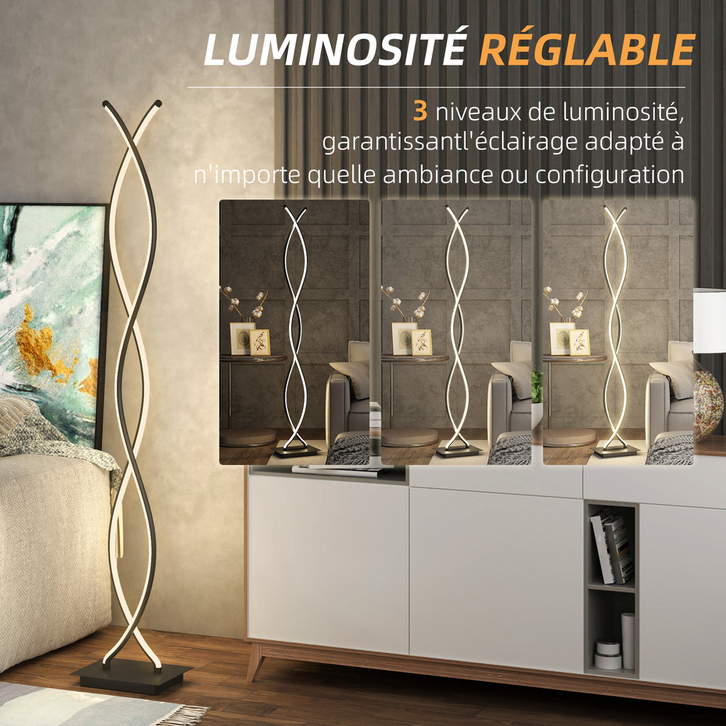 Lampadaire Double Spirale 3 Niveaux — Noir