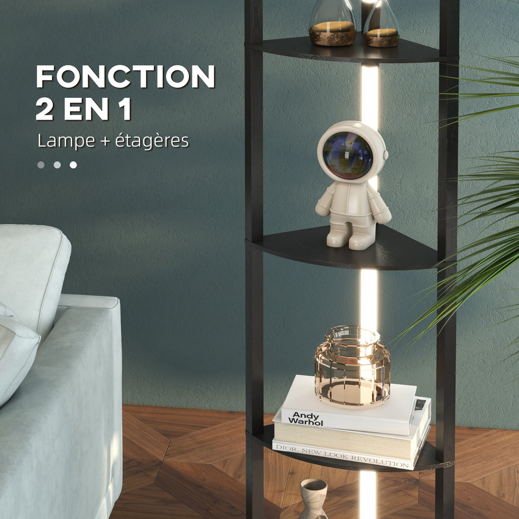 Lampadaire d'Angle à Étagères LED — Noir