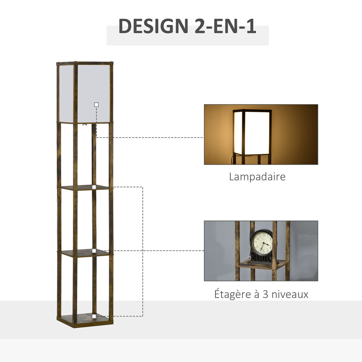 Lampadaire à Étagères — Blanc & Marron