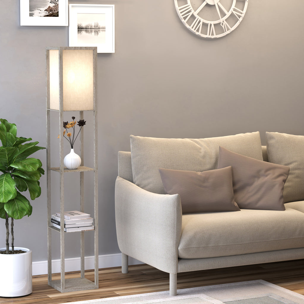 Lampadaire à Étagères 4 Niveaux — Chêne