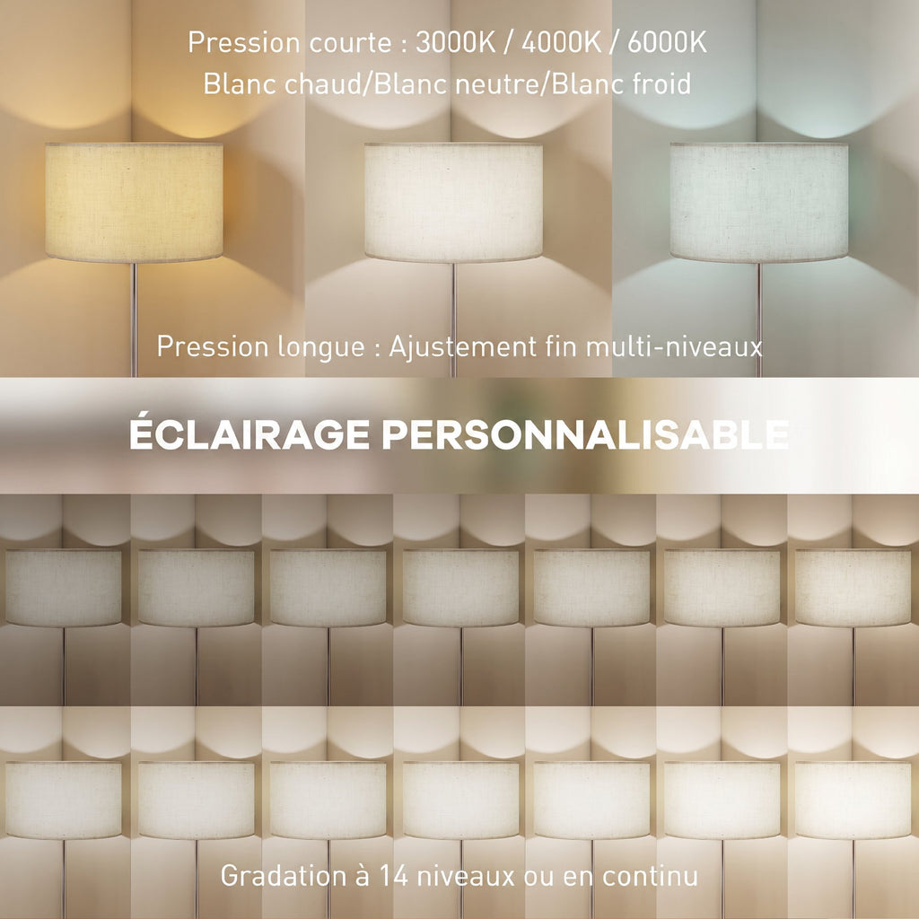 Lampadaire Liseuse Dimmable Abat-Jour Lin — Argent