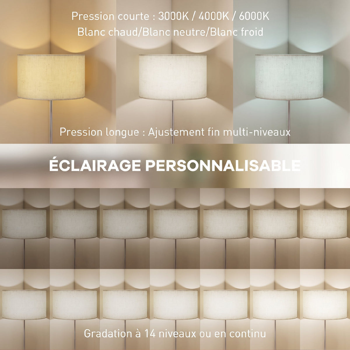 Lampadaire Liseuse Dimmable Abat-Jour Lin — Argent