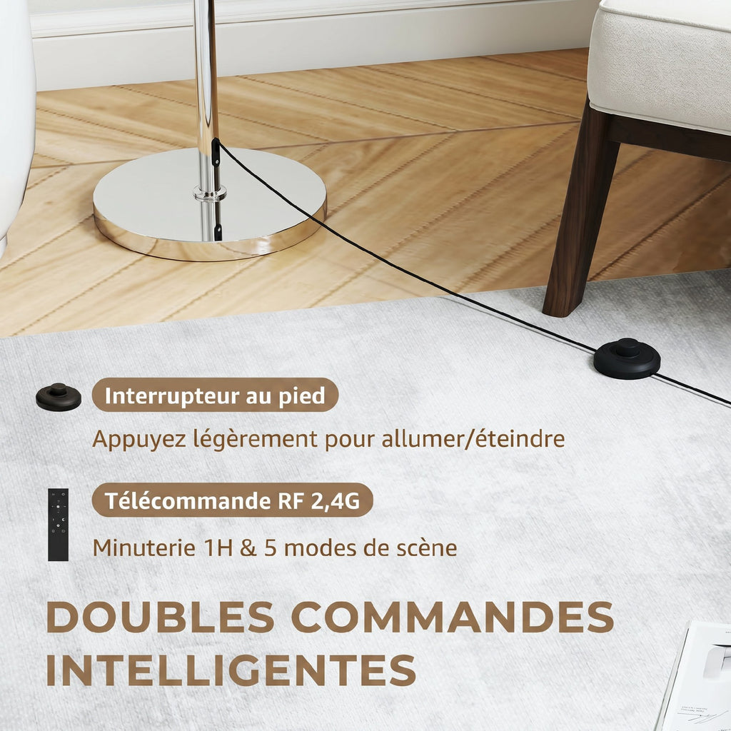 Lampadaire Liseuse Dimmable Abat-Jour Lin — Argent