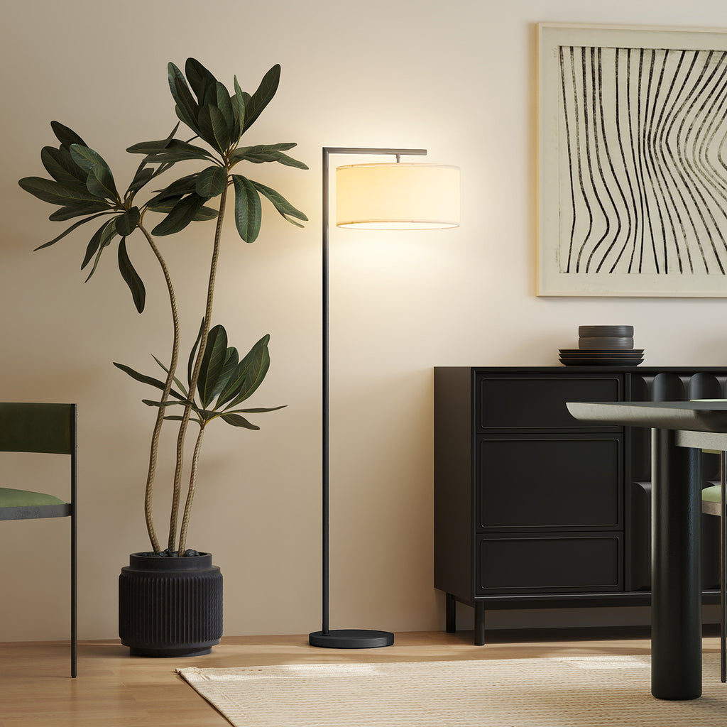 Lampadaire Abat-Jour Lin — Noir & Blanc