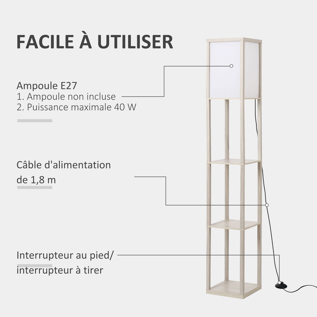 Lampadaire à Étagères 4 Niveaux — Chêne