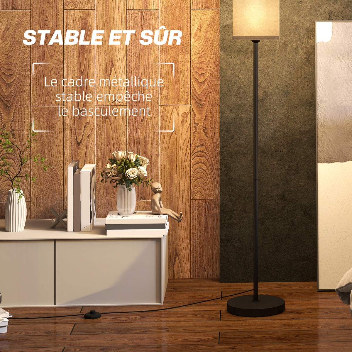 Lampadaire Abat-Jour Effet Lin — Noir