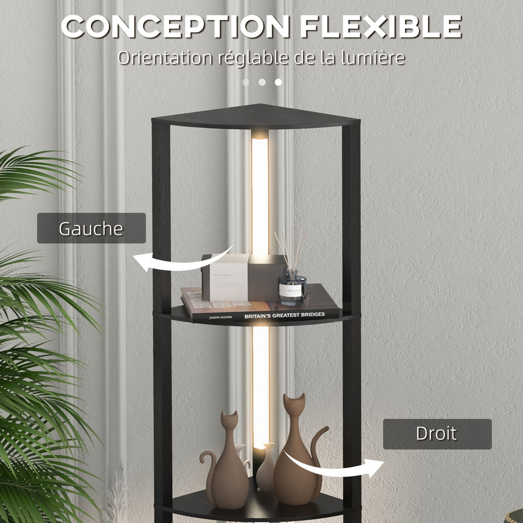 Lampadaire d'Angle à Étagères LED — Noir
