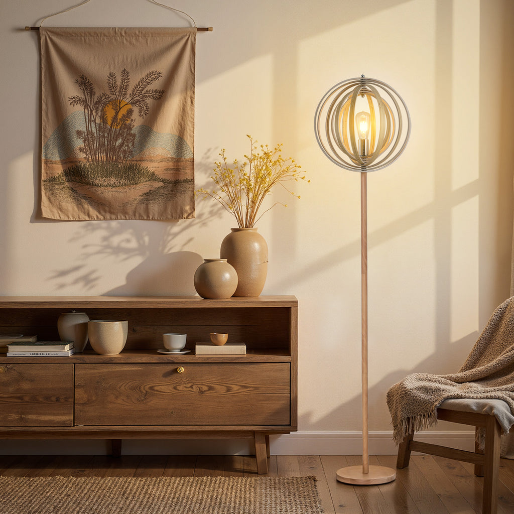 Lampadaire Circulaire — Bois Naturel Clair