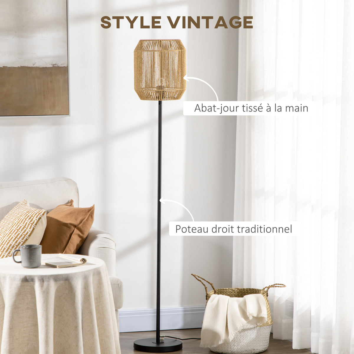 Lampadaire Abat-Jour Corde de Papier — Naturel
