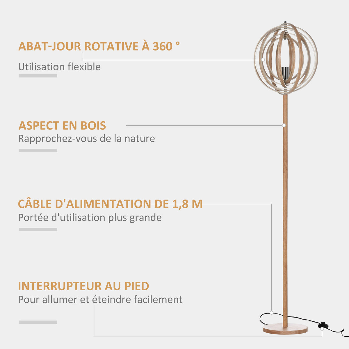 Lampadaire Circulaire — Bois Naturel Clair