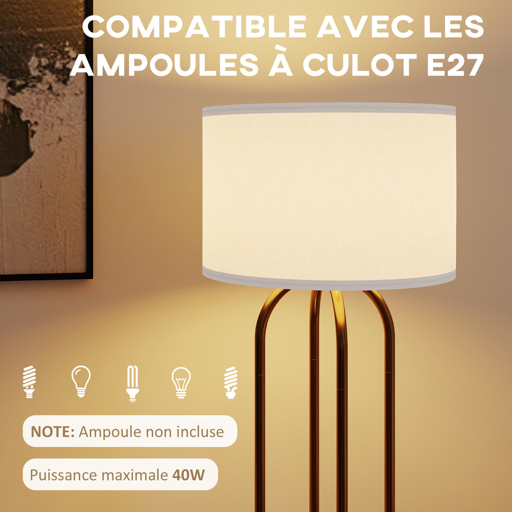 Lampadaire Abat-Jour Lin — Doré & Beige