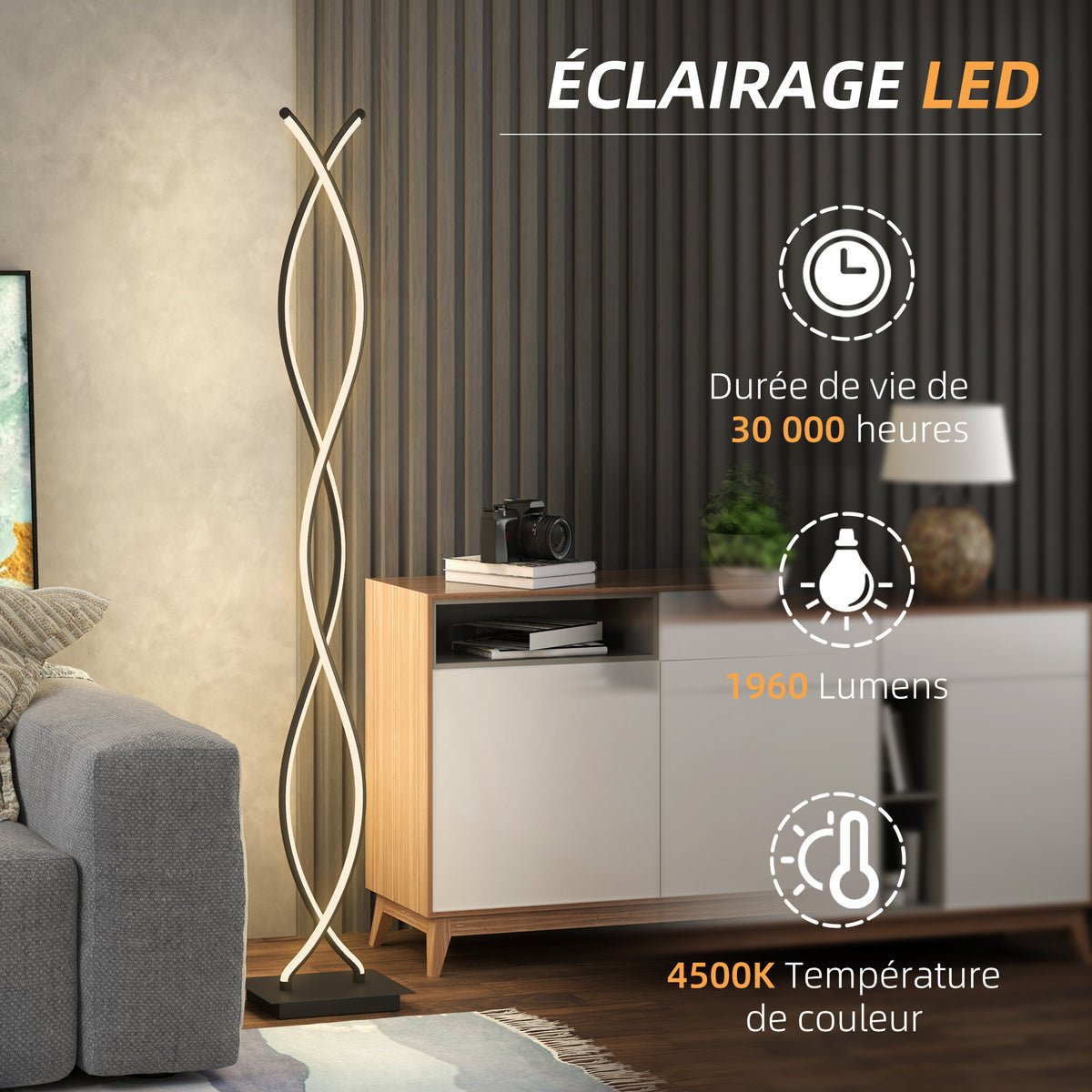 Lampadaire Double Spirale 3 Niveaux — Noir