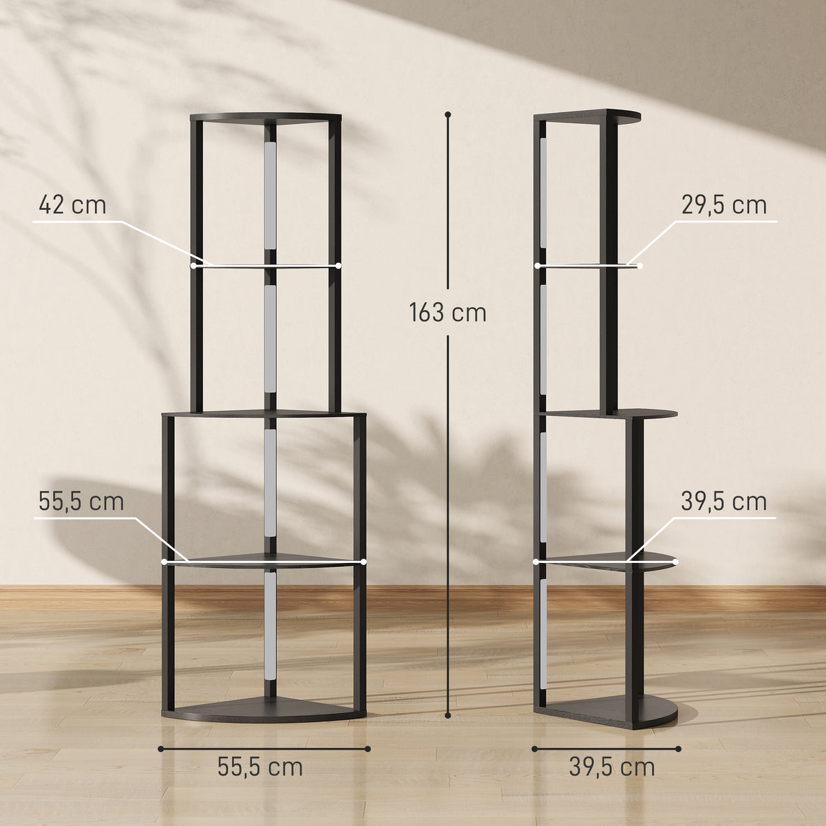 Lampadaire d'Angle à Étagères — Noir