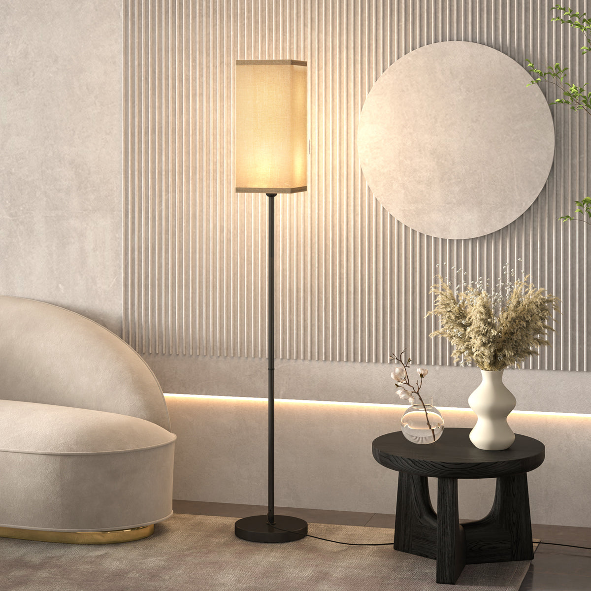 Lampadaire Abat-Jour Effet Lin — Noir