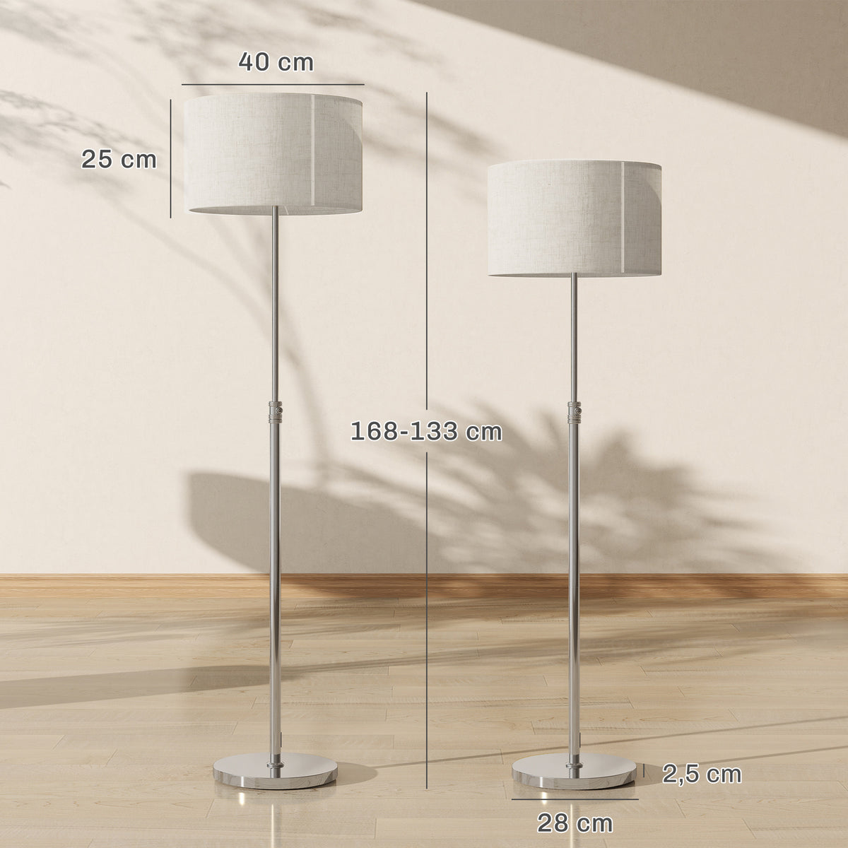 Lampadaire Liseuse Dimmable Abat-Jour Lin — Argent