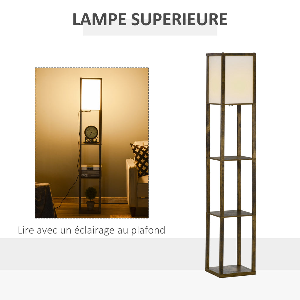 Lampadaire à Étagères — Blanc & Marron