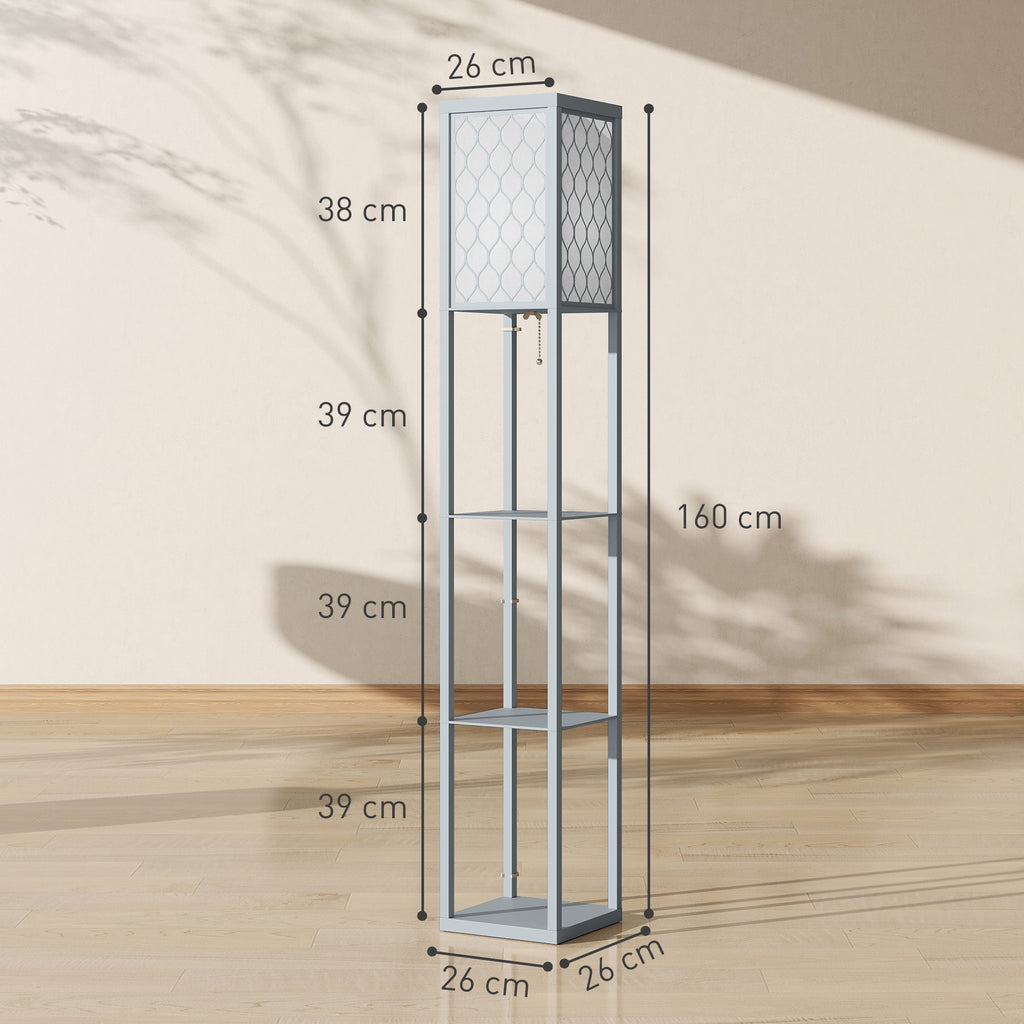 Lampadaire à Étagères 3 Niveaux — Gris & Blanc