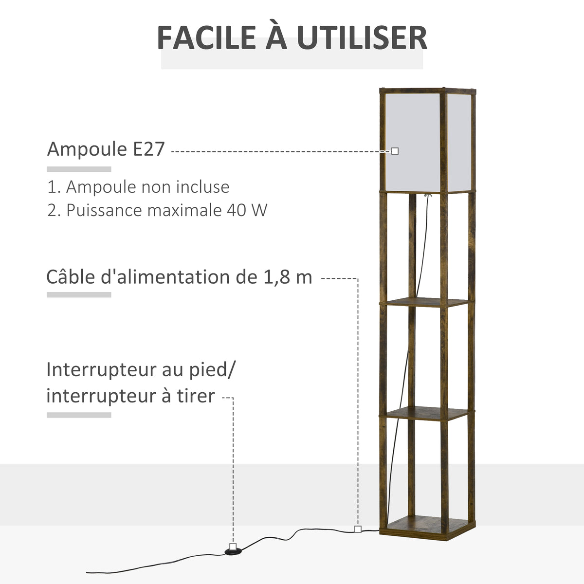 Lampadaire à Étagères — Blanc & Marron
