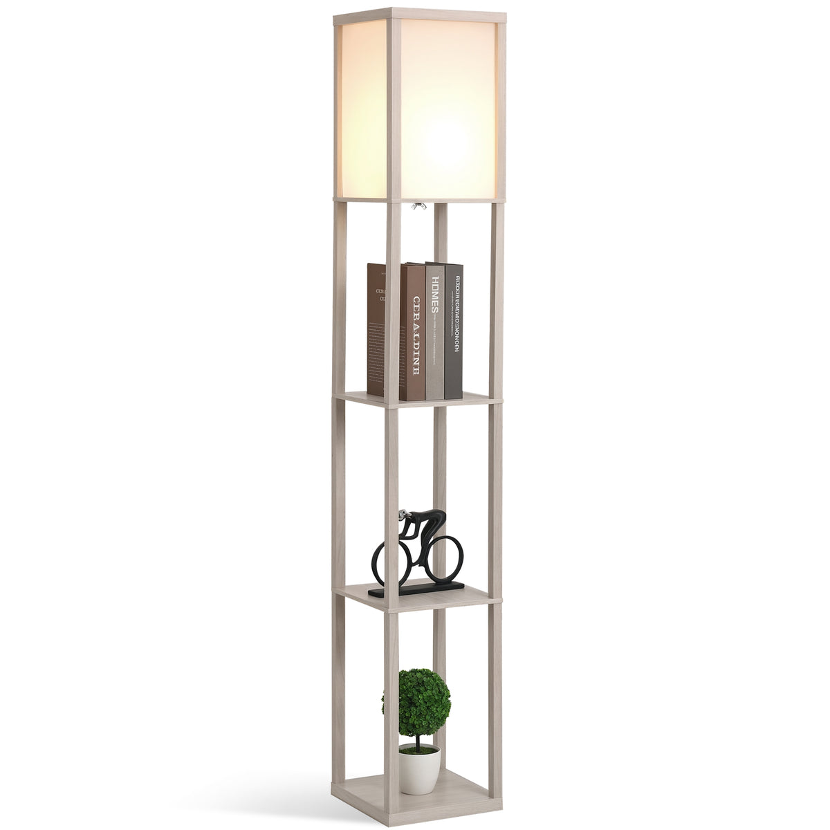 Lampadaire à Étagères 4 Niveaux — Chêne