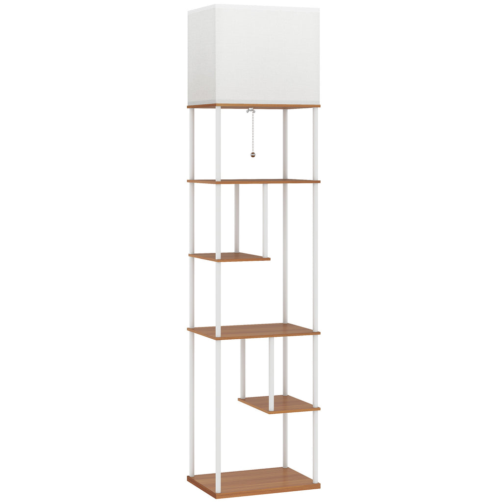 Lampadaire Liseuse à Étagères — Bois Naturel, Dimmable
