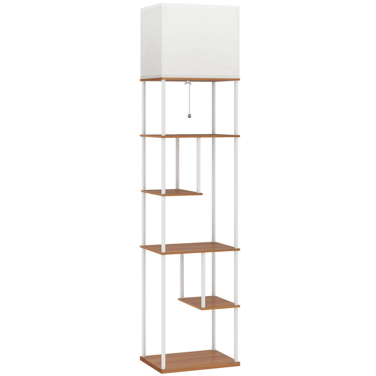 Lampadaire Liseuse à Étagères — Bois Naturel, Dimmable