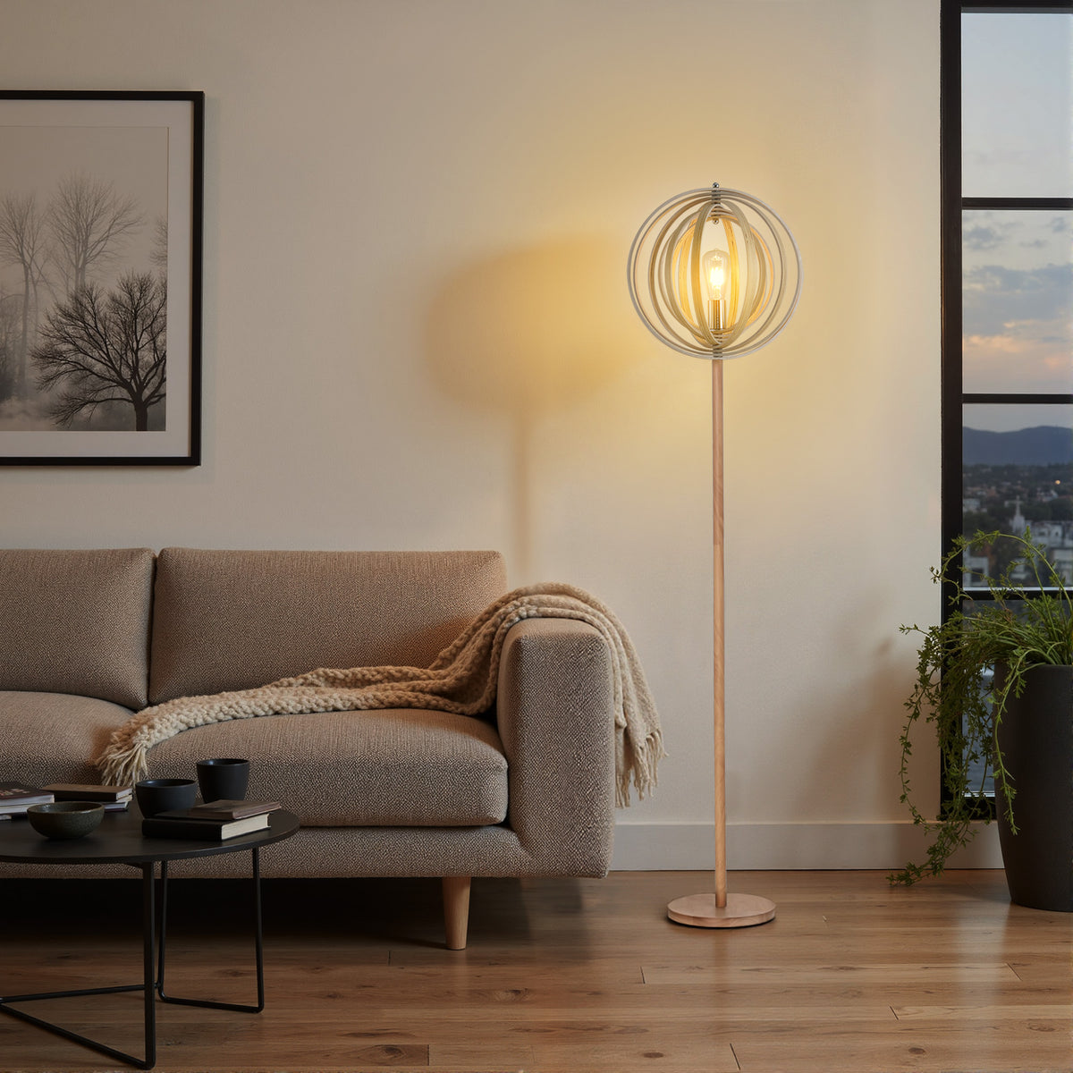 Lampadaire Circulaire — Bois Naturel Clair