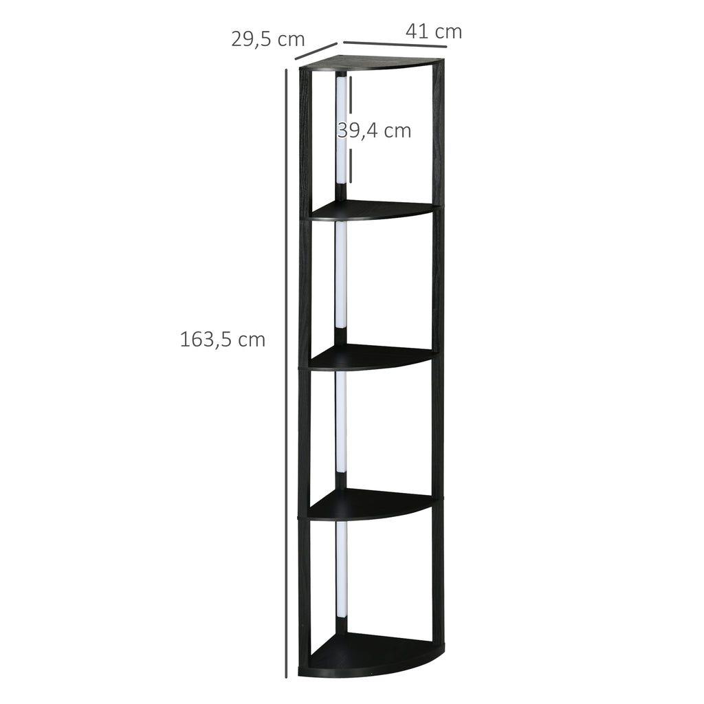 Lampadaire d'Angle à Étagères LED — Noir
