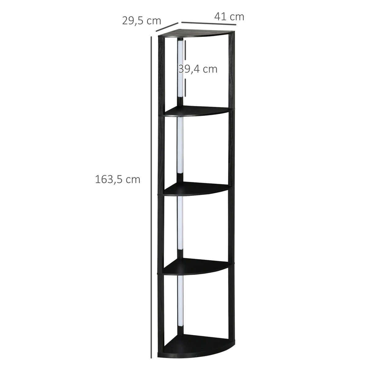 Lampadaire d'Angle à Étagères LED — Noir