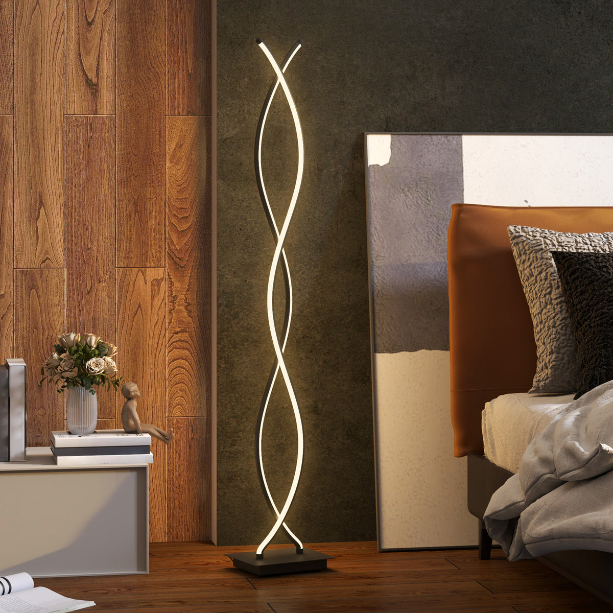 Lampadaire Double Spirale 3 Niveaux — Noir