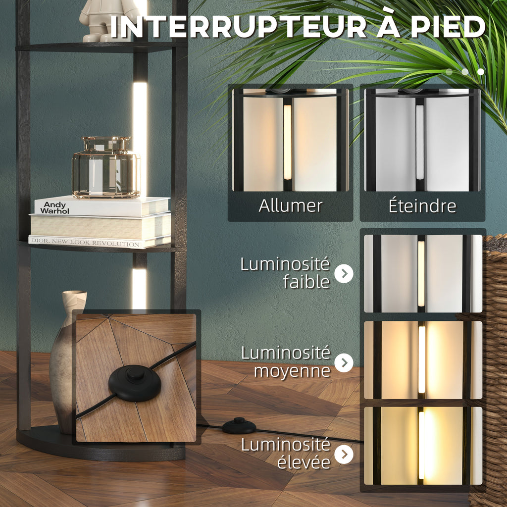 Lampadaire d'Angle à Étagères LED — Noir