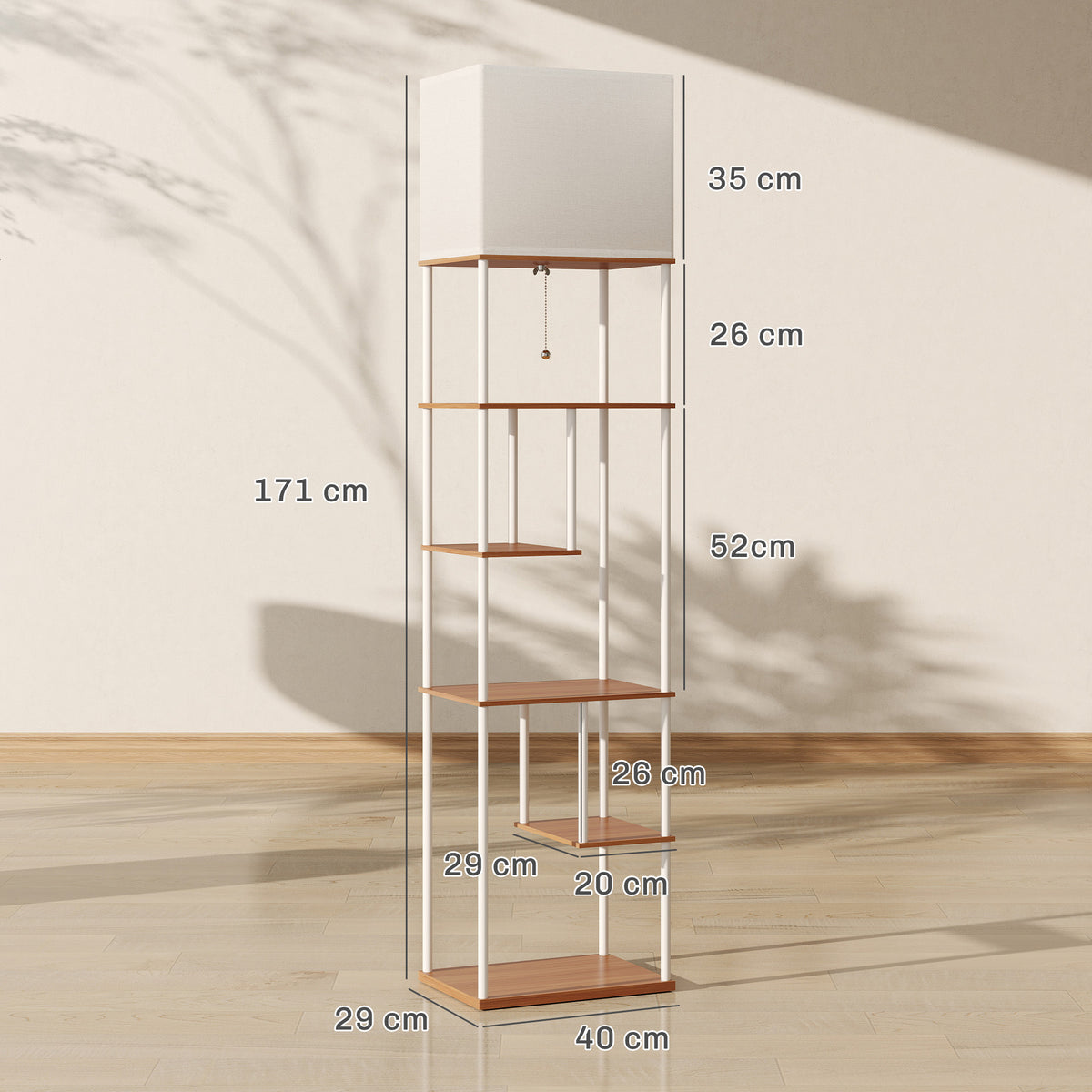 Lampadaire Liseuse à Étagères — Bois Naturel, Dimmable