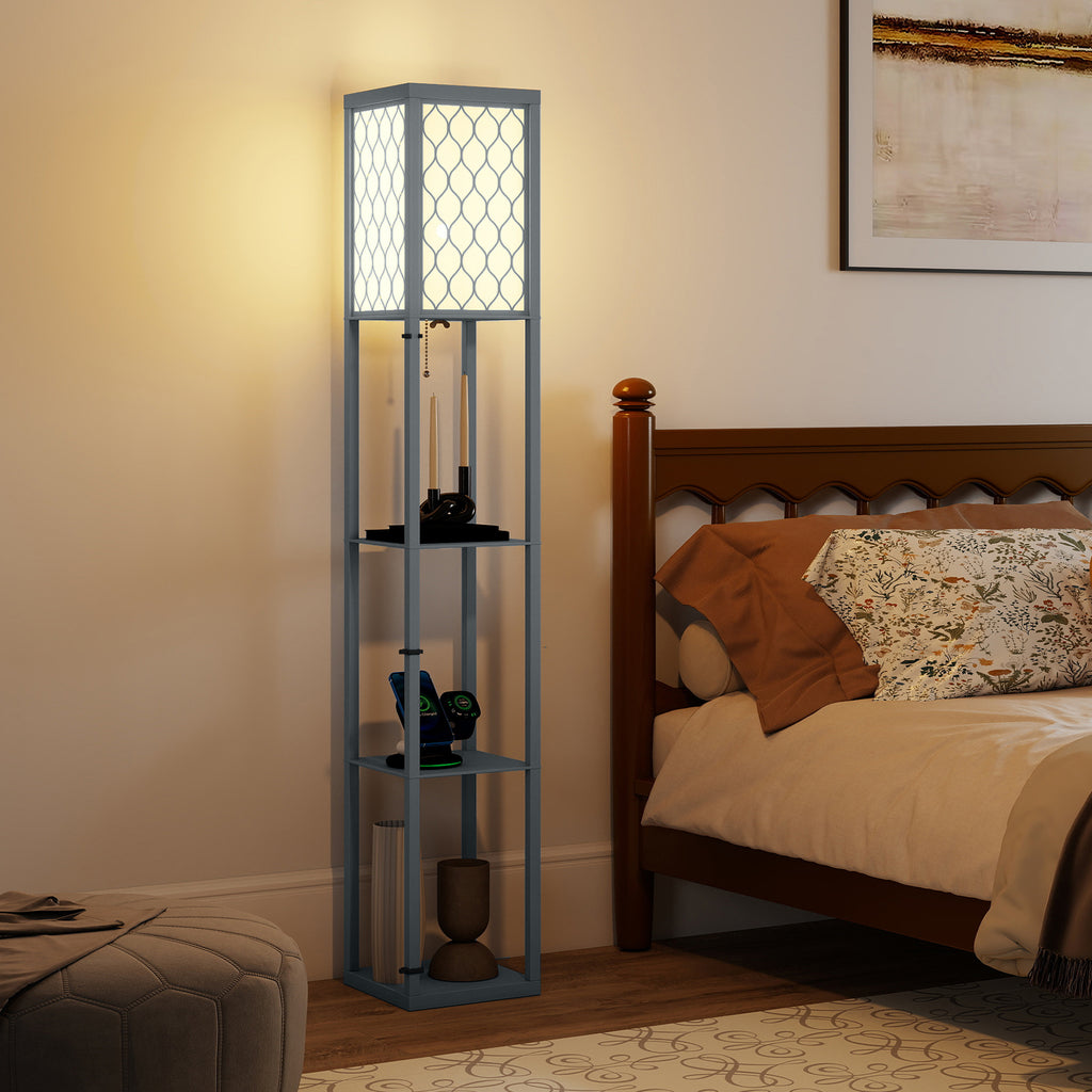 Lampadaire à Étagères 3 Niveaux — Gris & Blanc