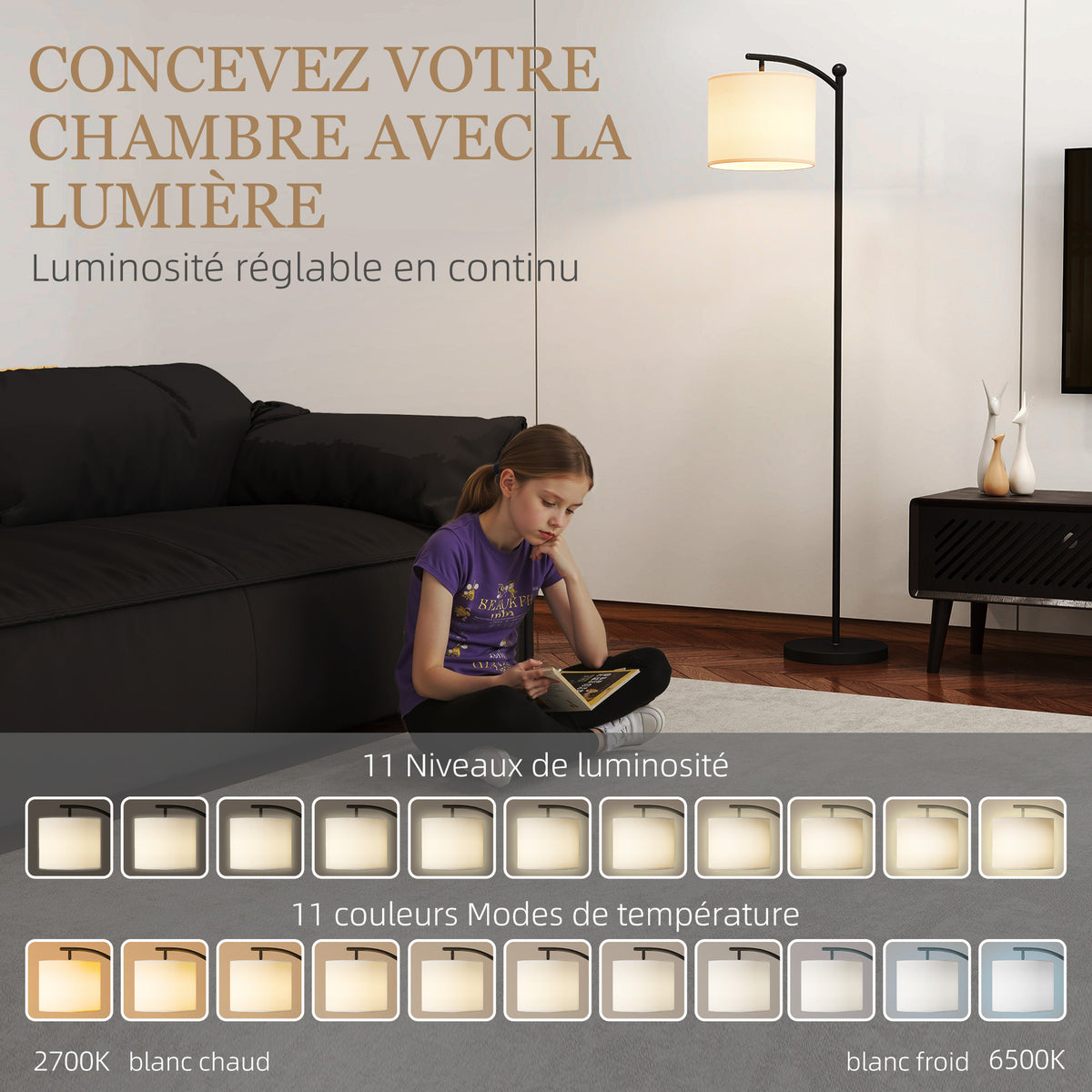 Lampadaire Dimmable 2 Températures — Noir