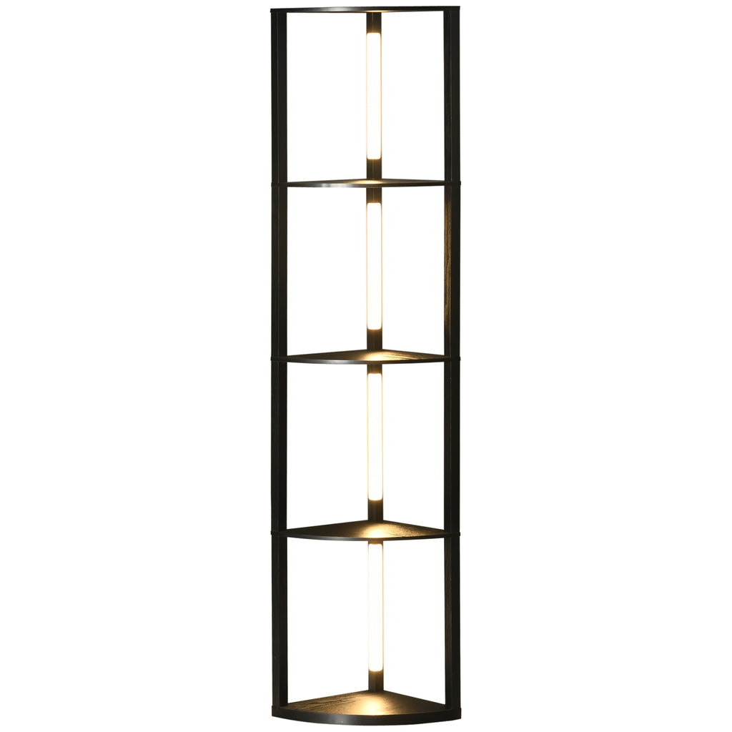 Lampadaire d'Angle à Étagères LED — Noir