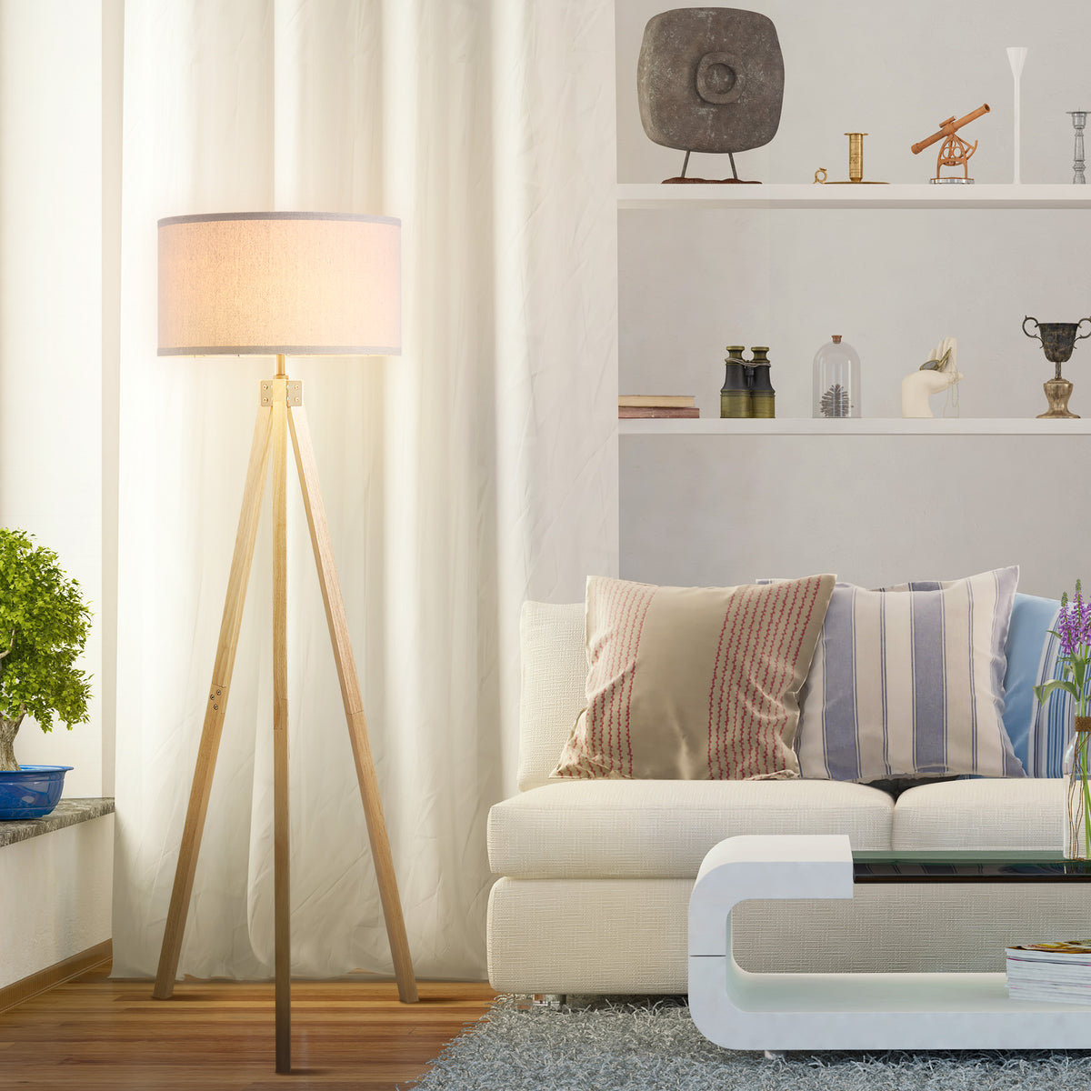 Lampadaire Trépied Scandinave — Bois & Lin