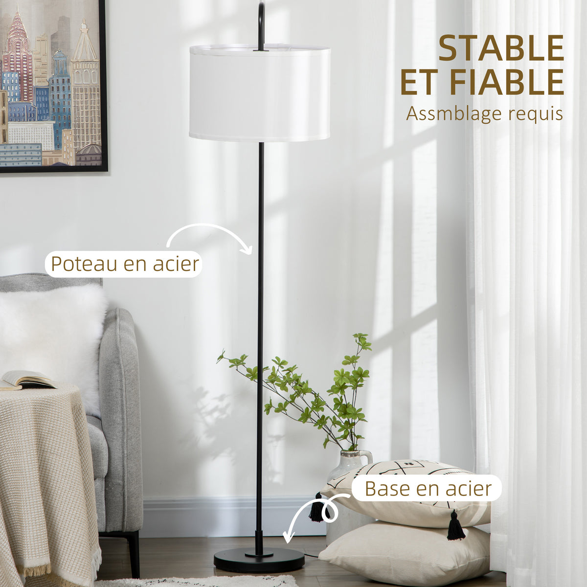Lampadaire Métal Moderne — Noir