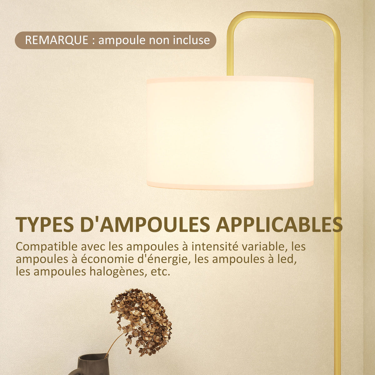 Lampadaire Moderne Aspect Lin — Doré & Blanc