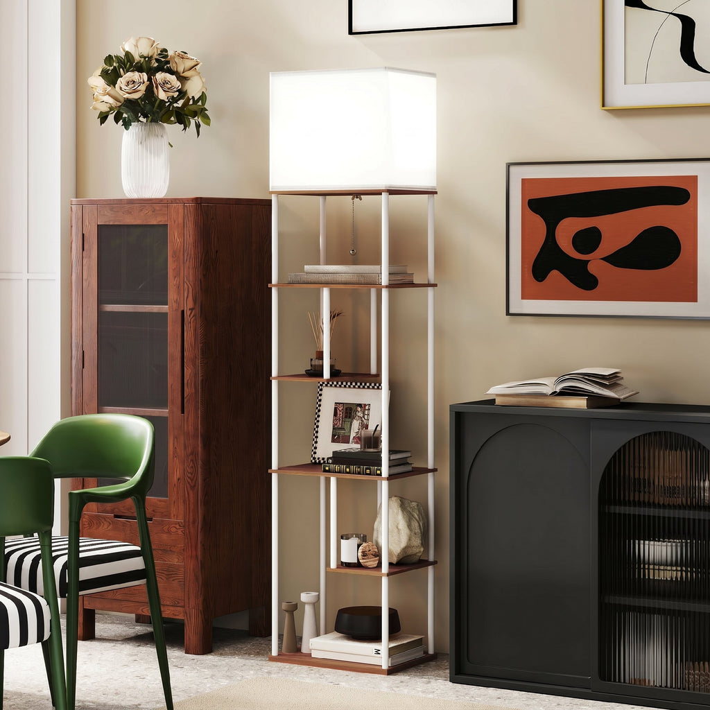 Lampadaire Liseuse à Étagères — Bois Naturel, Dimmable