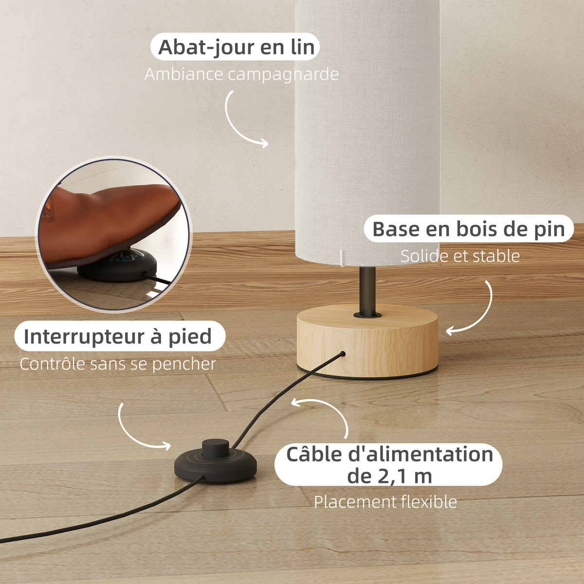 Lampadaire Abat-Jour Lin — Beige