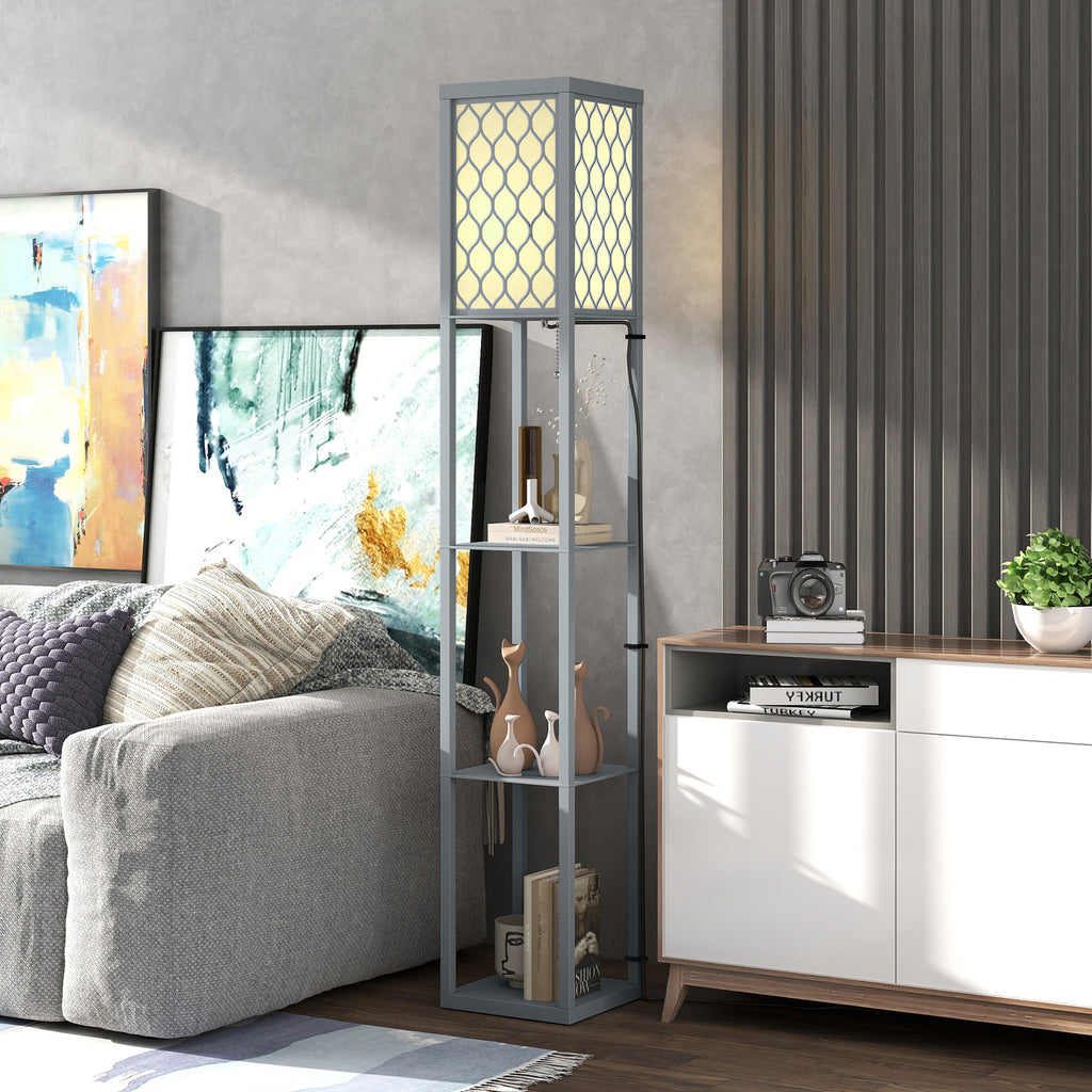 Lampadaire à Étagères 3 Niveaux — Gris & Blanc