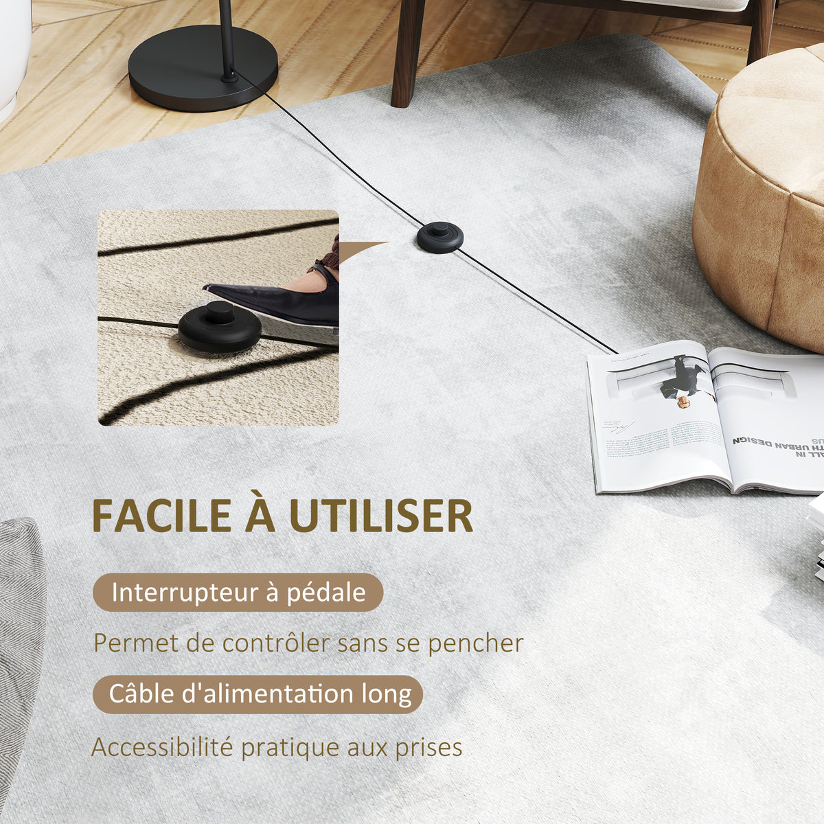 Lampadaire Abat-Jour Lin — Noir & Blanc