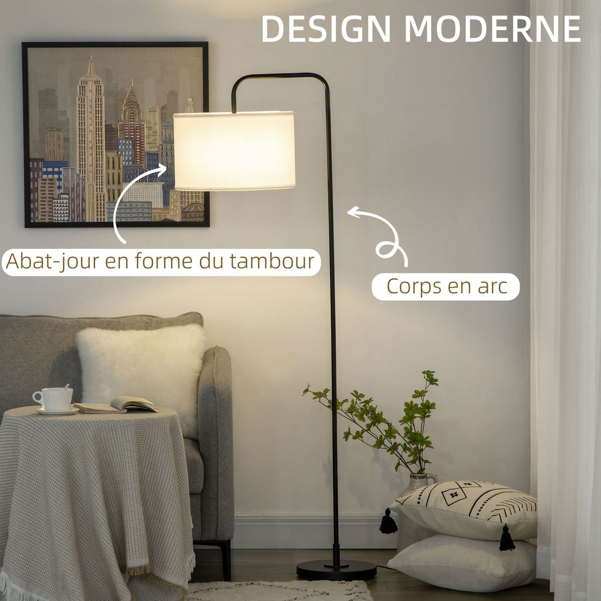 Lampadaire Métal Moderne — Noir